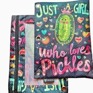 2 Pcs Zipper PENCIL BAG Pouch 3-Ring Binder with Clear Window‎ Pickles School